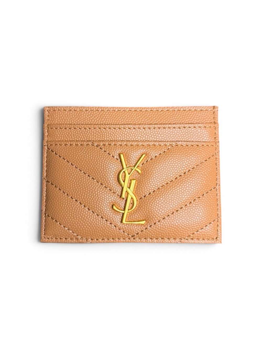 Saint Laurent Tan Card Holder with Gold YSL Logo - Picture 2 of 5